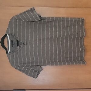 Banana Republic henley-collar olive-grey cotton striped tee. Size L.